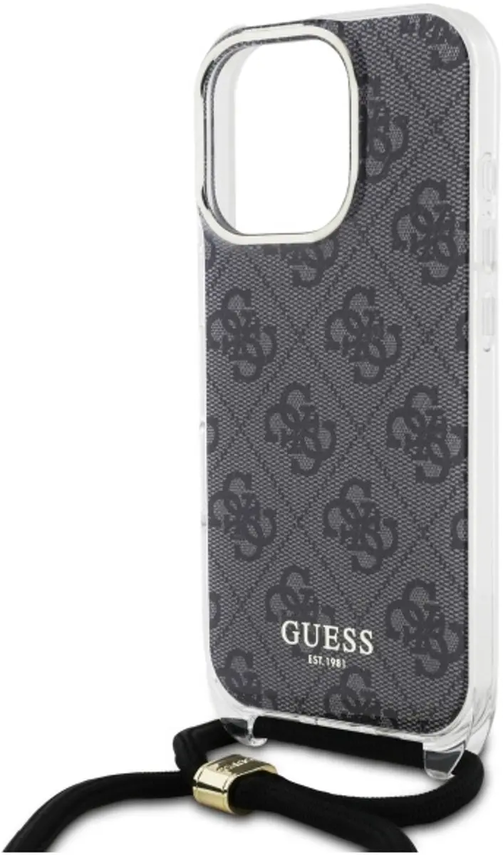 GUESS Hoesje iPhone 16 Pro - Koord & IML 4G Print - Zwart