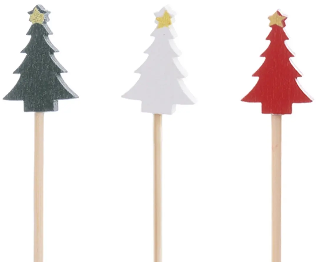 Orion Cocktailprikkers Bamboe Kerstboom 20 Stuks - Veelkleurig