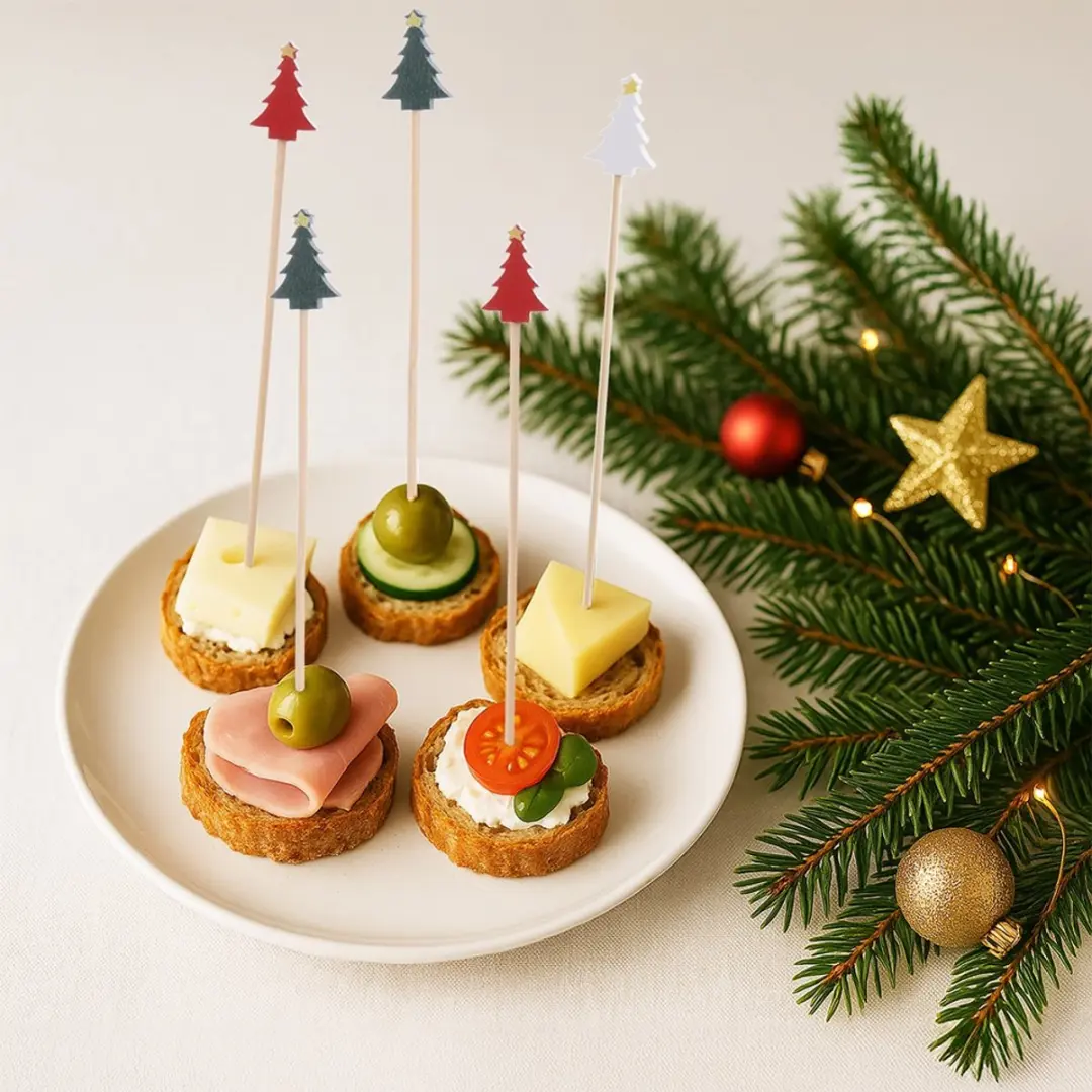 Orion Cocktailprikkers Bamboe Kerstboom 20 Stuks - Veelkleurig