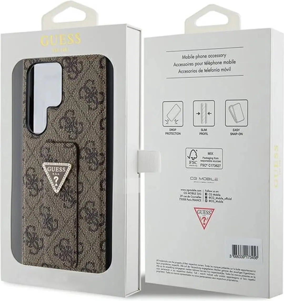 Guess Grip Stand 4G Triangle Strass Hoesje - Samsung Galaxy S24 Ultra - Bruin
