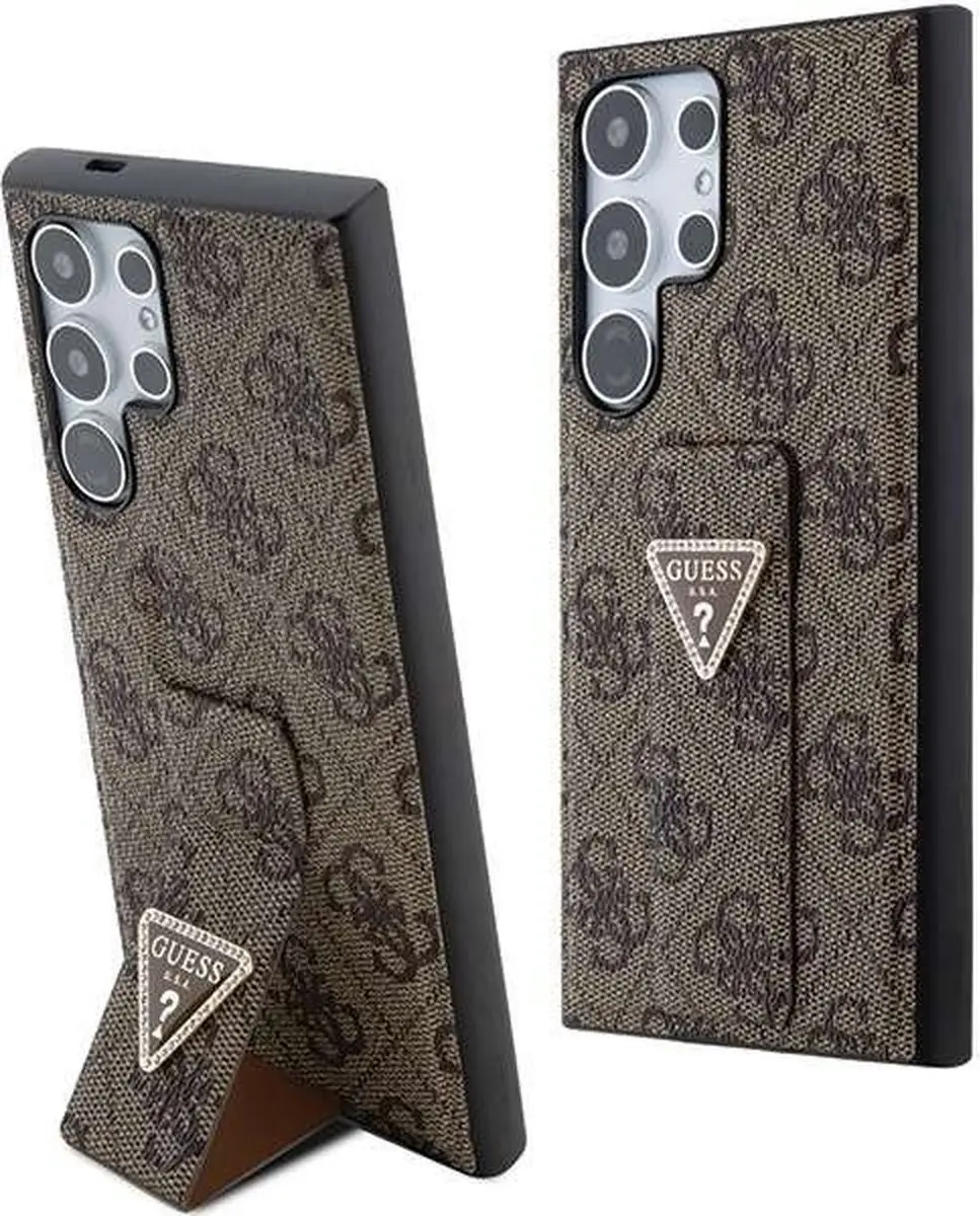 Guess Grip Stand 4G Triangle Strass Hoesje - Samsung Galaxy S24 Ultra - Bruin
