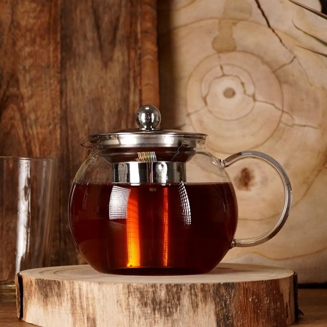 Orion Glazen Theepot met Infuser 800ml - Roestvrij Staal