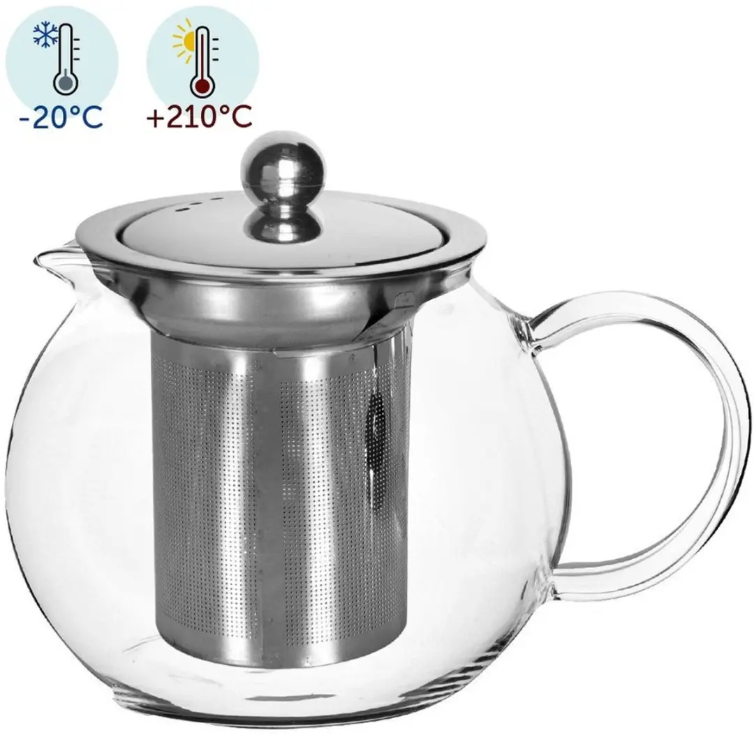 Orion Glazen Theepot met Infuser 800ml - Roestvrij Staal