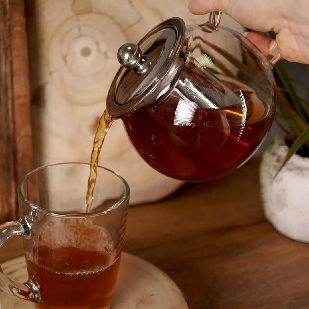 Orion Glazen Theepot met Infuser 800ml - Roestvrij Staal - afbeelding 6 van 6