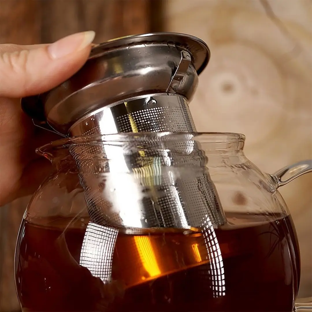 Orion Glazen Theepot met Infuser 800ml - Roestvrij Staal