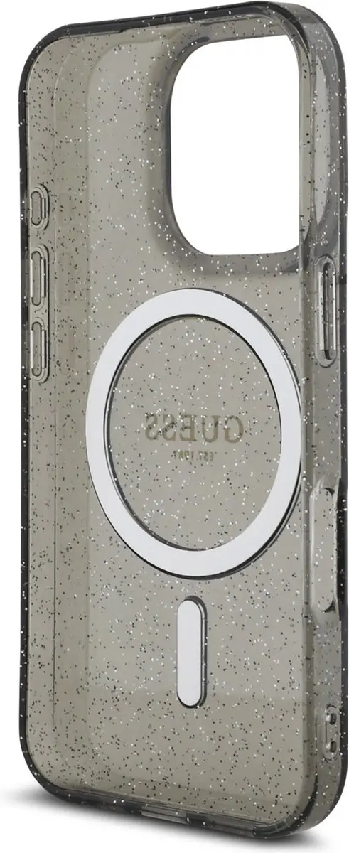 GUESS Backcover iPhone 16 Pro Max - Magsafe Glitter met parels - Zwart GUHMP16XHGCRELSK