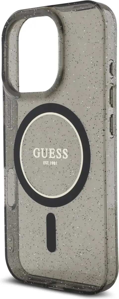 GUESS Backcover iPhone 16 Pro Max - Magsafe Glitter met parels - Zwart GUHMP16XHGCRELSK