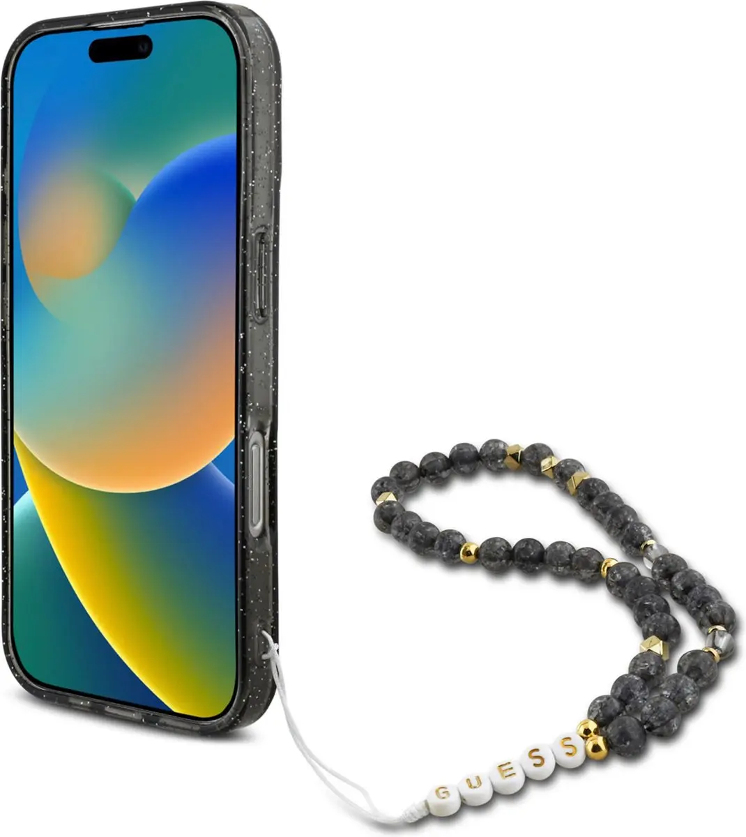 GUESS Backcover iPhone 16 Pro Max - Magsafe Glitter met parels - Zwart GUHMP16XHGCRELSK - afbeelding 6 van 6
