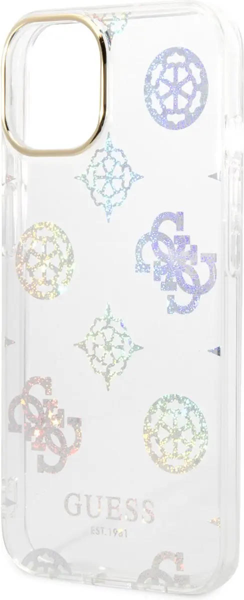GUESS 4G Peony Glitter Back Case iPhone 14 - Transparant