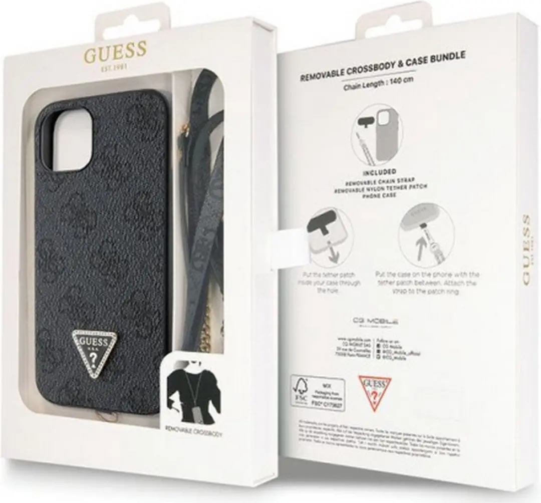 GUESS 4G Triangle Crossbody Case GUHCP134GTB - iPhone 13 - Zwart