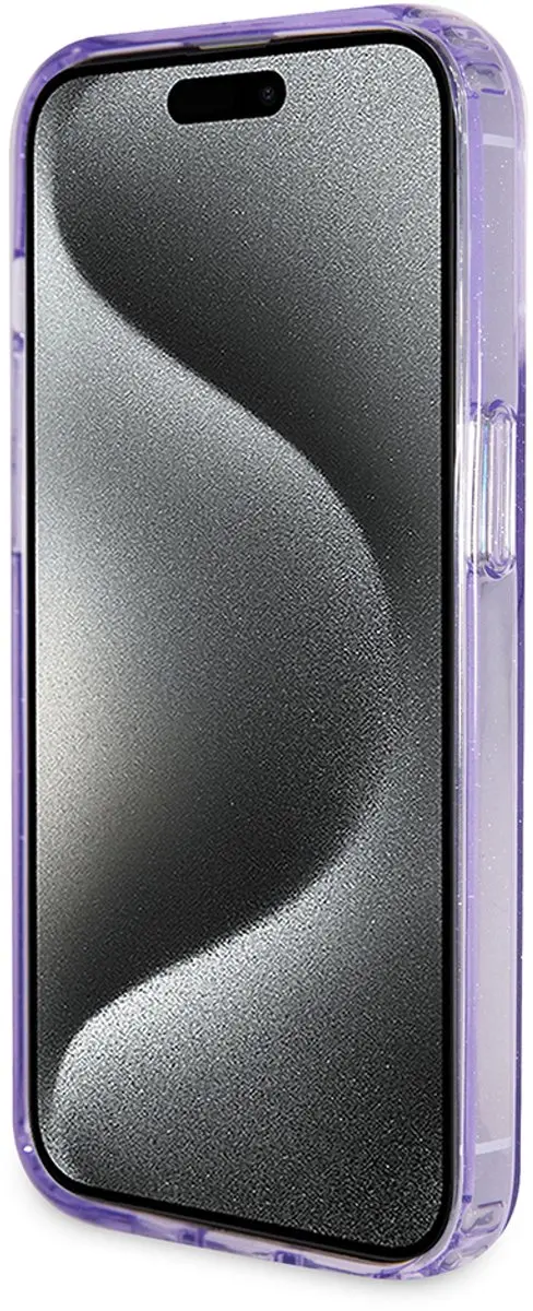 GUESS Ring Glitter Back Case - Paars - MagSafe - iPhone 15 Pro