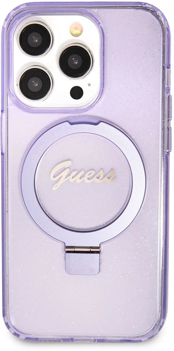 GUESS Ring Glitter Back Case - Paars - MagSafe - iPhone 15 Pro - afbeelding 6 van 6