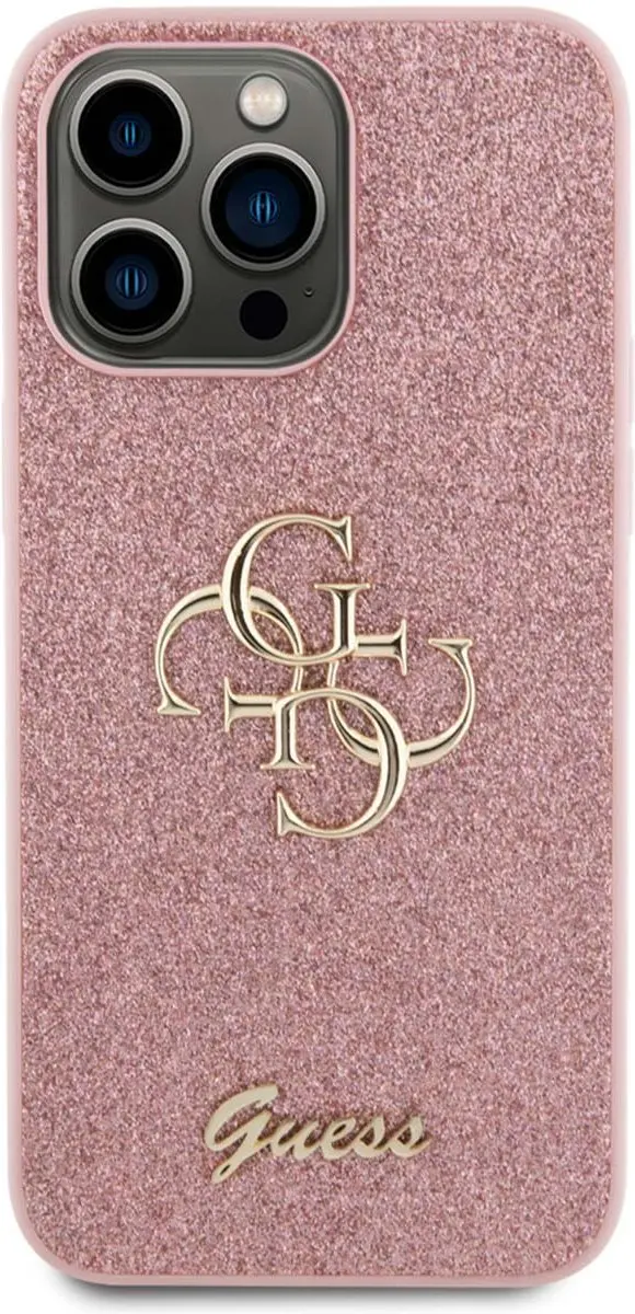 Guess 4G Logo Glitter Back Case SH00069009 - iPhone 15 Pro Max - Roze