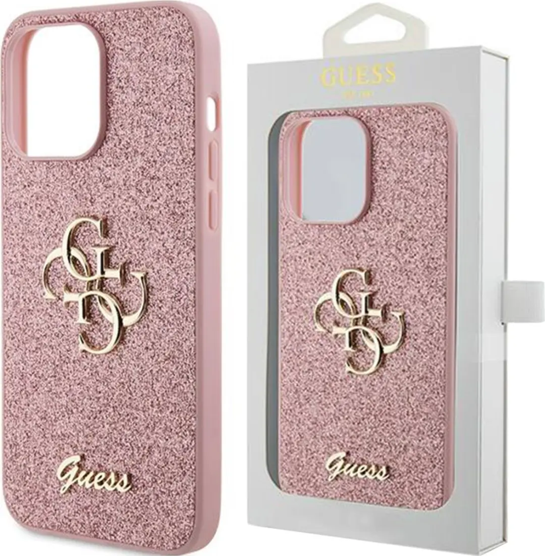 Guess 4G Logo Glitter Back Case SH00069009 - iPhone 15 Pro Max - Roze