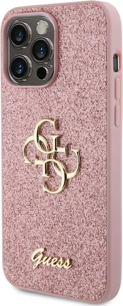 Guess 4G Logo Glitter Back Case SH00069009 - iPhone 15 Pro Max - Roze