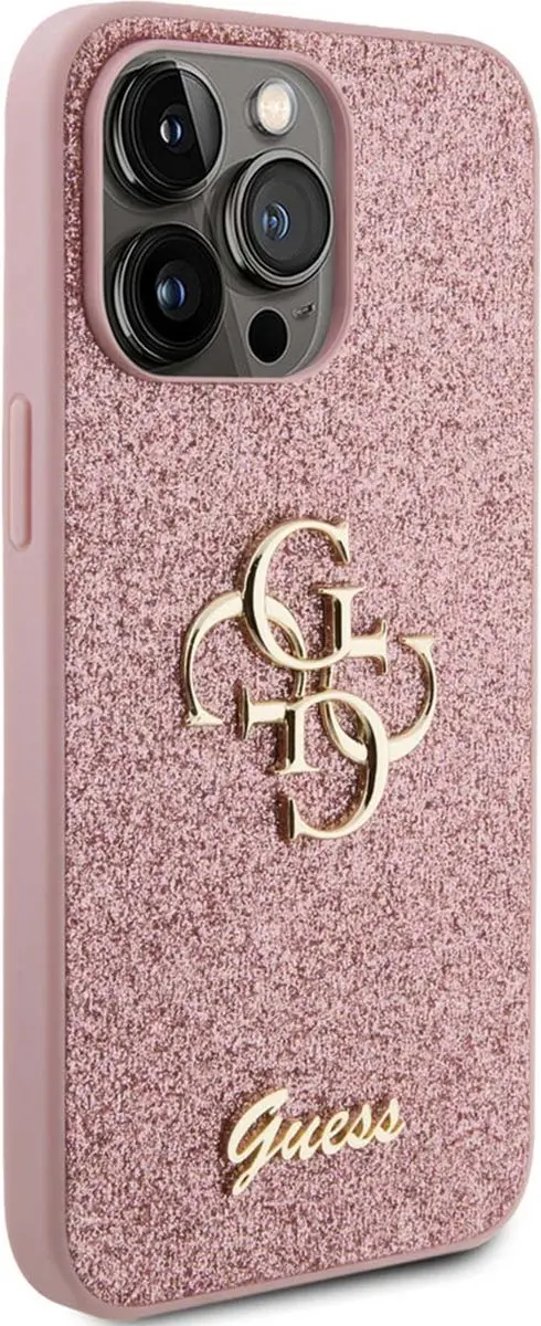 Guess 4G Logo Glitter Back Case SH00069009 - iPhone 15 Pro Max - Roze