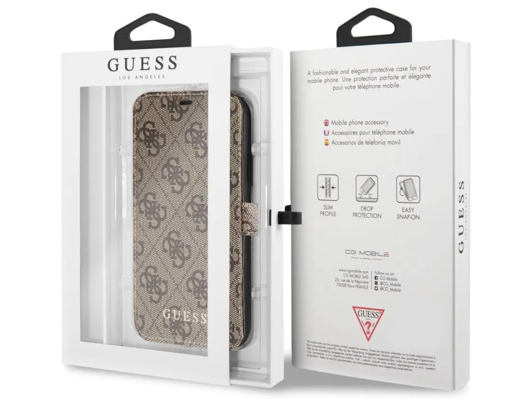 Guess 4G Wallet Book Cover 4239 - iPhone X/XS - 2 Pasjes - Bruin