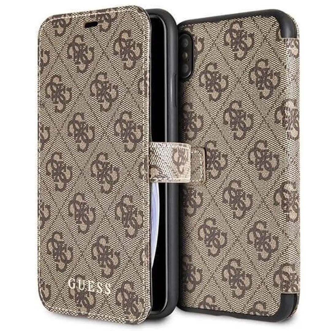 Guess 4G Wallet Book Cover 4239 - iPhone X/XS - 2 Pasjes - Bruin