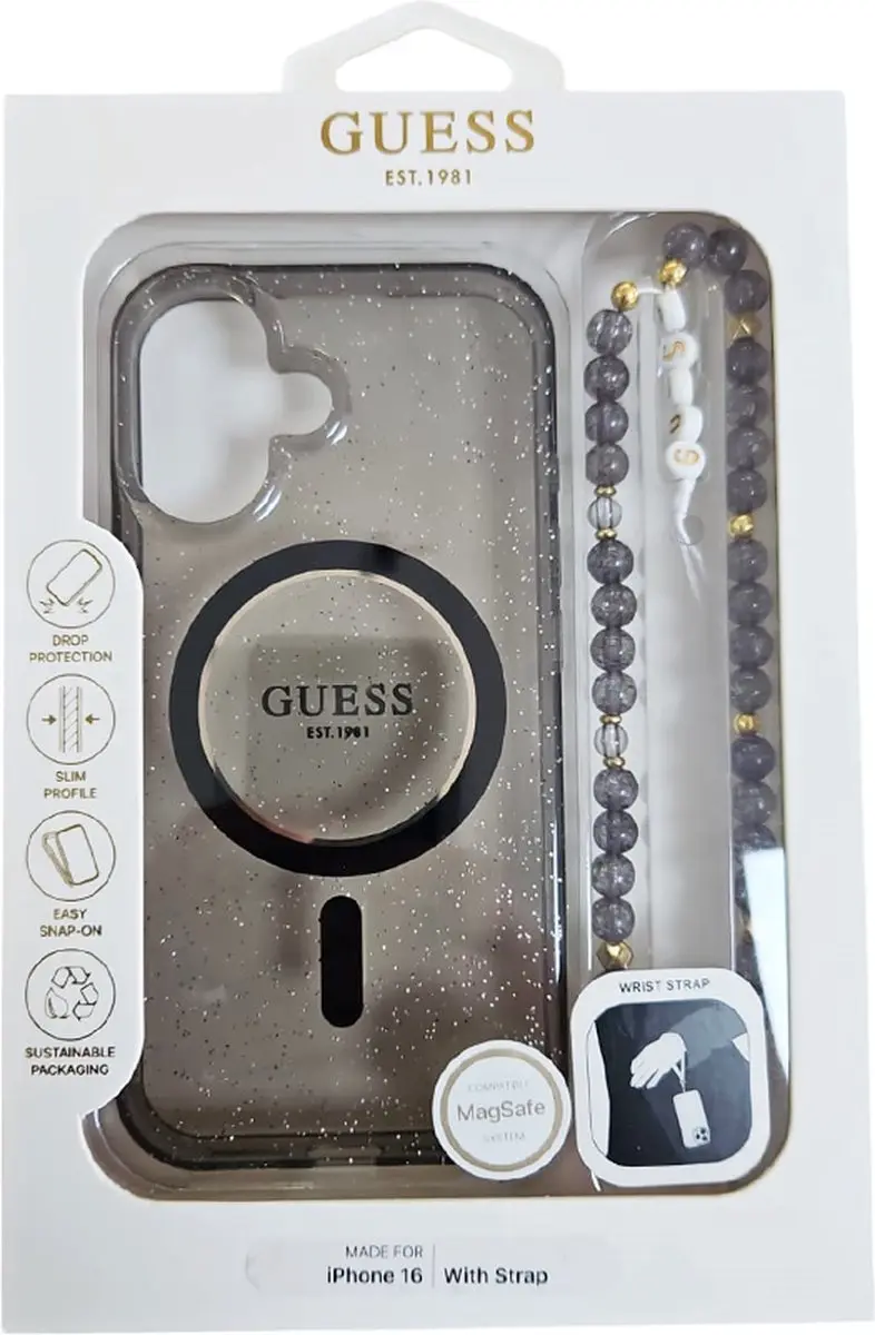 Guess MagSafe Hoesje iPhone 16 - Glitter Zwart
