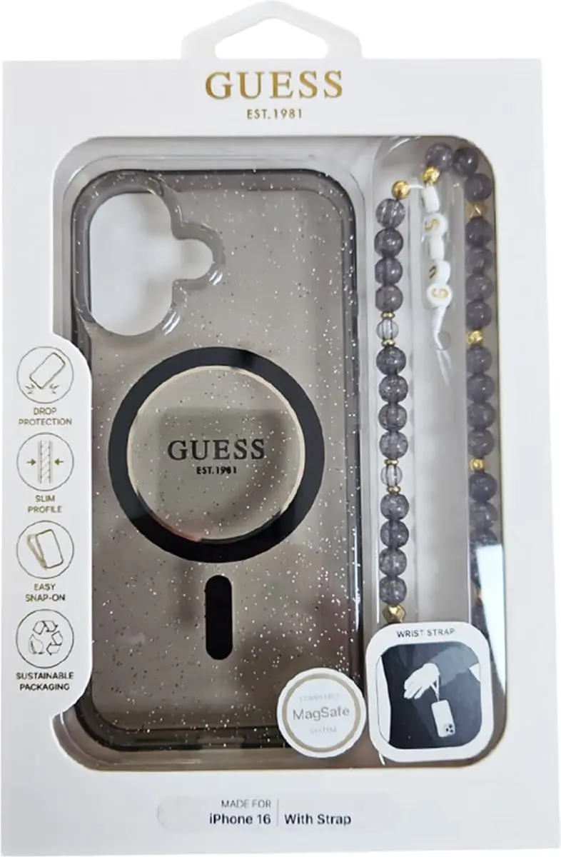 Guess MagSafe Hoesje iPhone 16 - Glitter Zwart