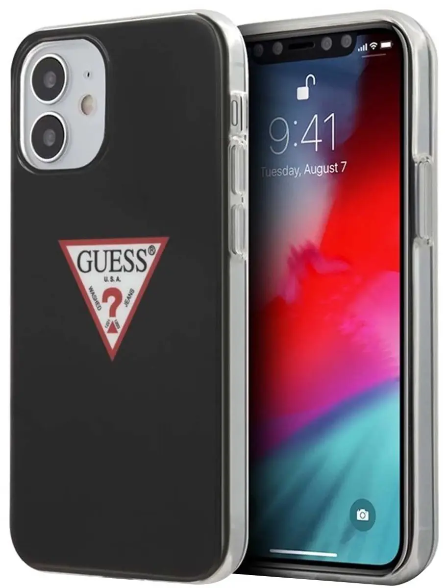 GUESS Hoesje iPhone 12 Mini Driehoek Logo - Zwart GUHCP12SPCUCTLBK