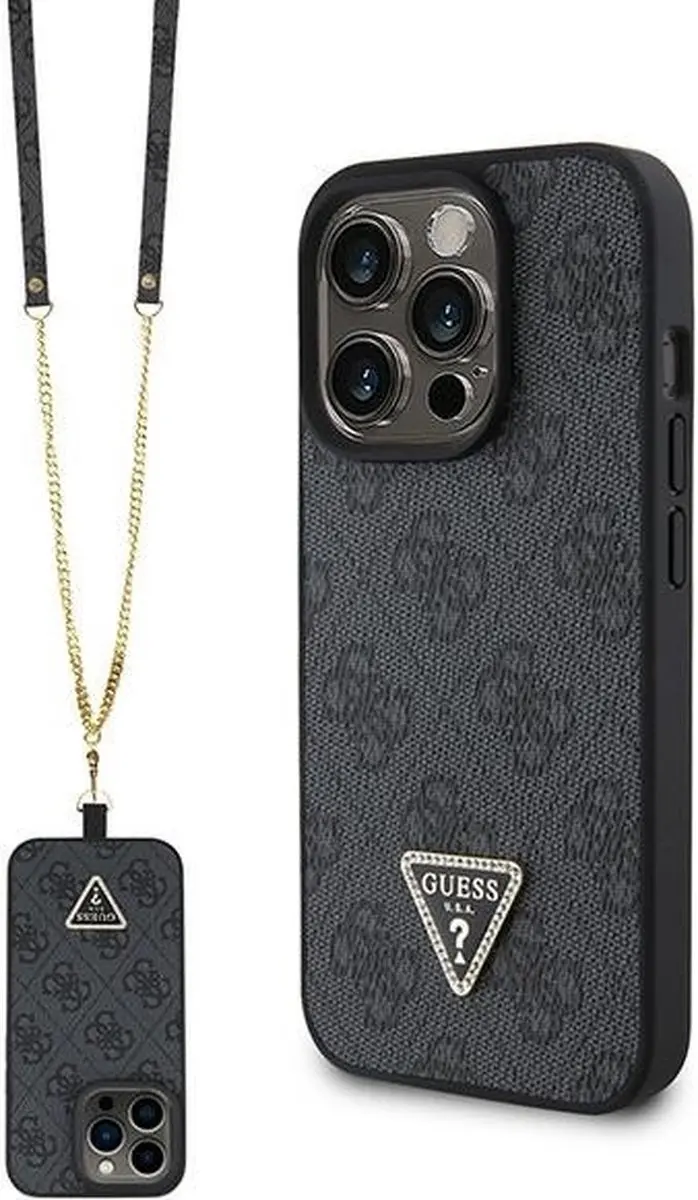 GUESS 4G Triangle Crossbody Hoesje - iPhone 15 Pro - Zwart