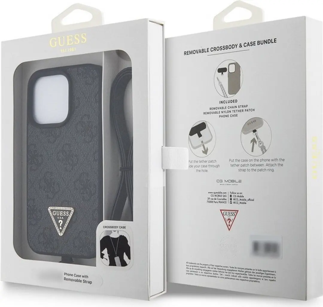 GUESS 4G Triangle Crossbody Hoesje - iPhone 15 Pro - Zwart