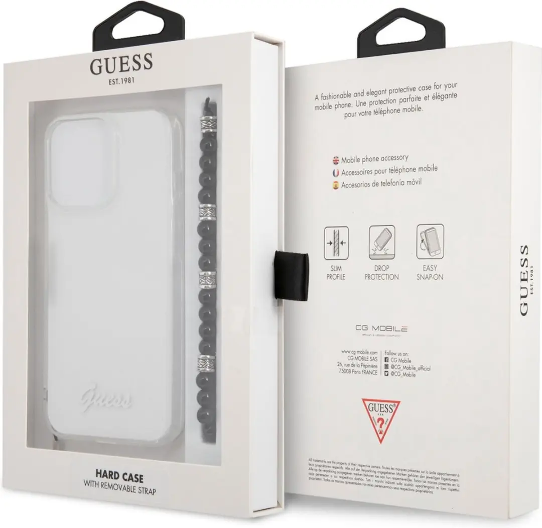 GUESS PC Script Back Case - iPhone 13 Pro - Transparant/Zwarte Parels