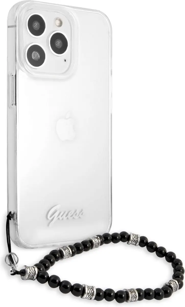 GUESS PC Script Back Case - iPhone 13 Pro - Transparant/Zwarte Parels