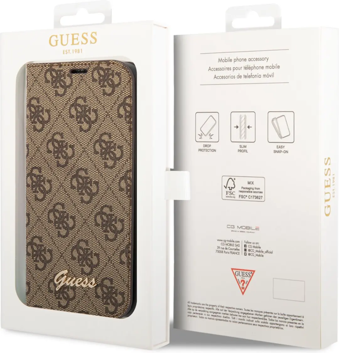 GUESS Telefoonhoesje iPhone 14 Pro - Bruin - Polycarbonaat/TPU - MagSafe