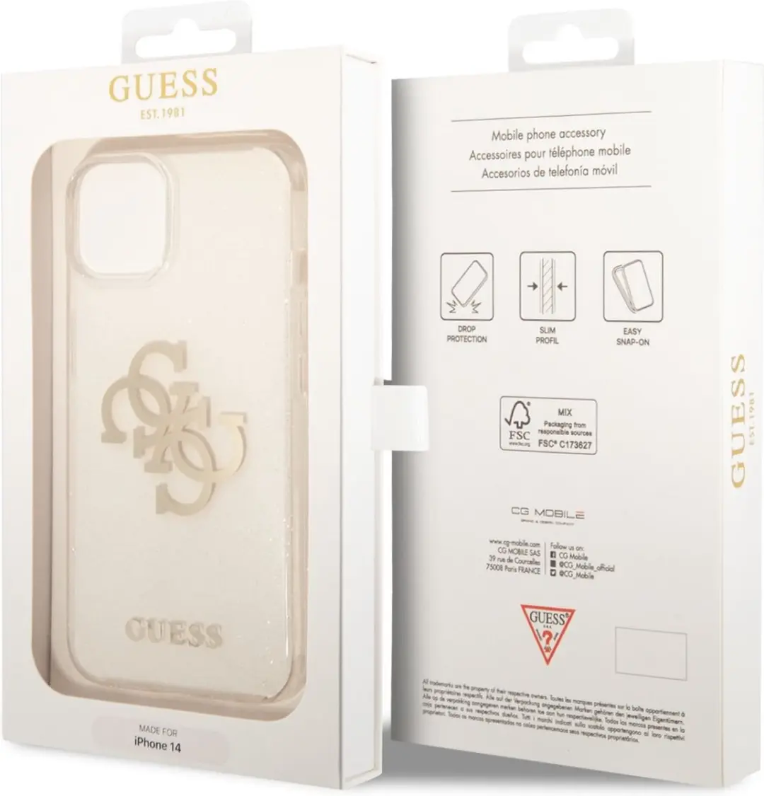 Guess 4G Logo Glitter TPU Hoesje - iPhone 14 Transparant