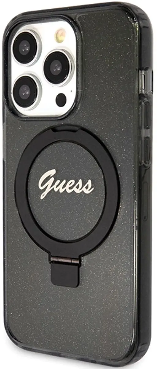GUESS Ring Glitter Back Case MagSafe - iPhone 15 Pro Max - Zwart
