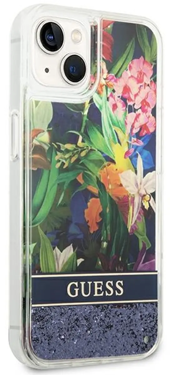 GUESS Flower Liquid Glitter iPhone 14 Plus Hoesje - Blauw GUHCP14MLFLSB - afbeelding 6 van 6