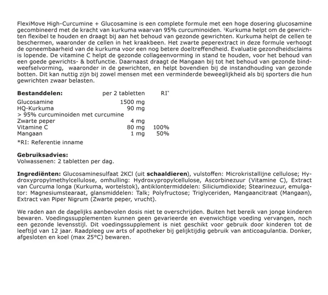 Fytostar FlexiMove Hoogglucosamine Curcumine 180 tabletten