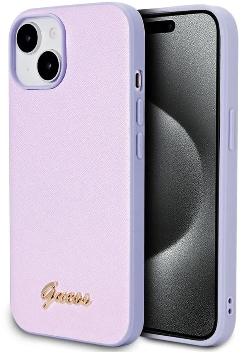Guess Iridescent Metal Script Back Case - iPhone 15 - Paars