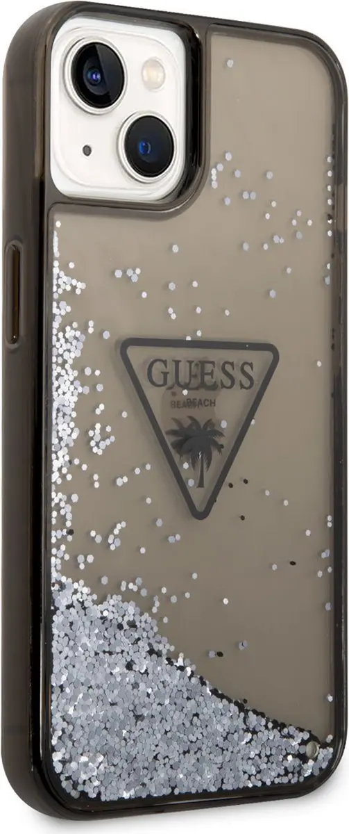 GUESS Liquid Glitter Triangle Back Case iPhone 14 - Zwart/Blauw