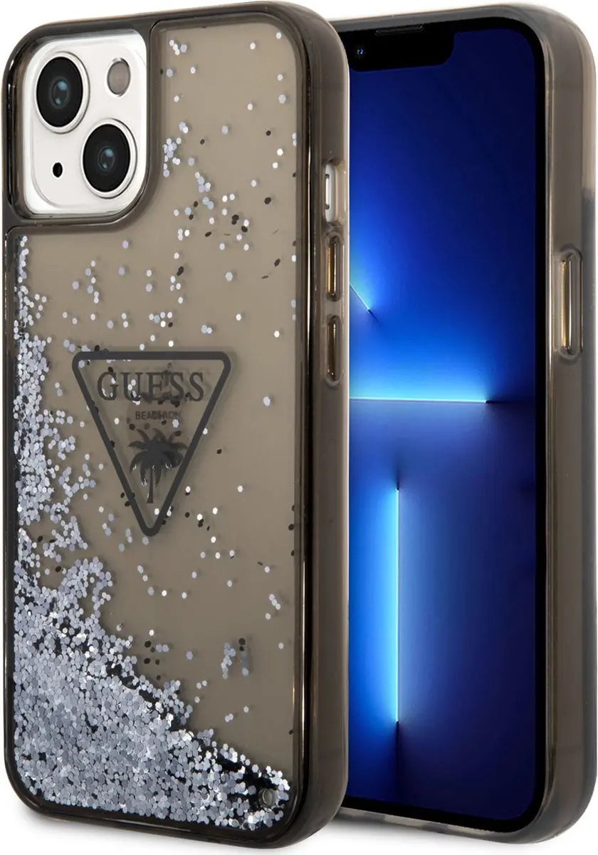 GUESS Liquid Glitter Triangle Back Case iPhone 14 - Zwart/Blauw