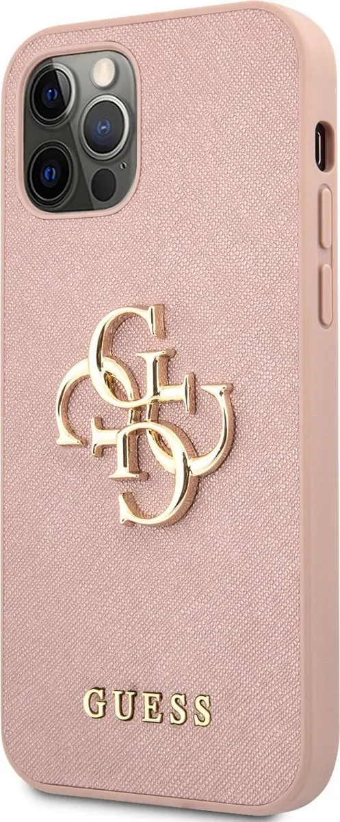 Guess 4G Saffiano Logo Case iPhone 12 Pro Max - Roze