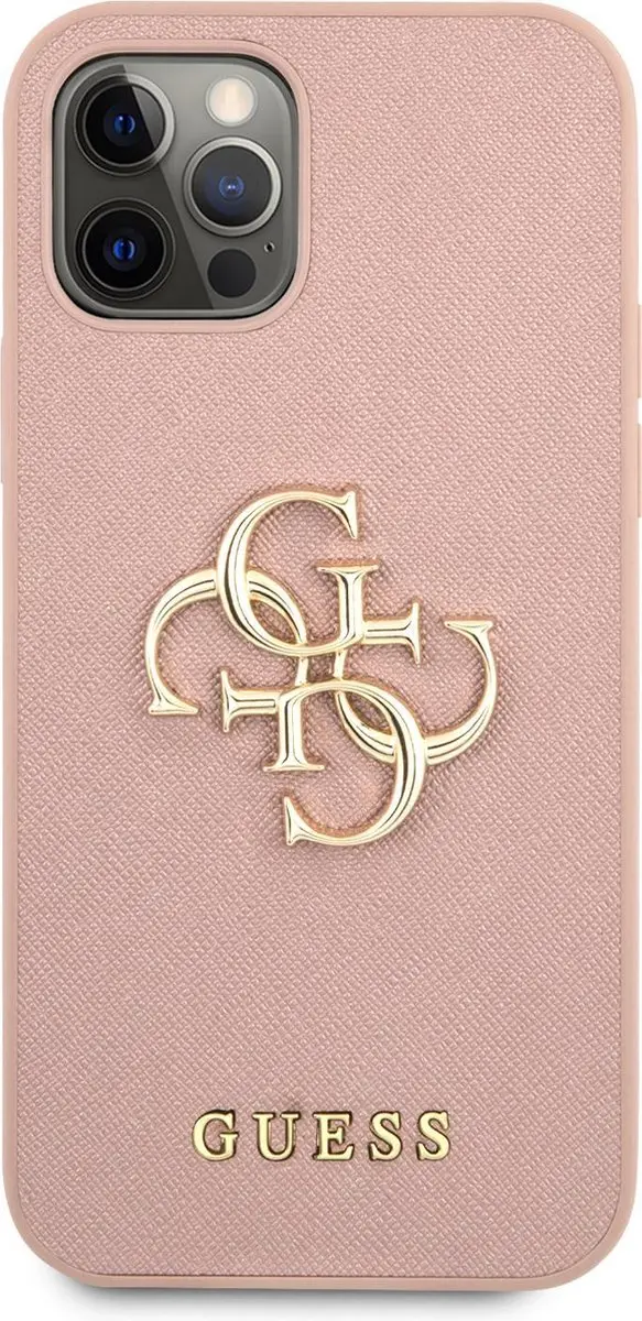 Guess 4G Saffiano Logo Case iPhone 12 Pro Max - Roze