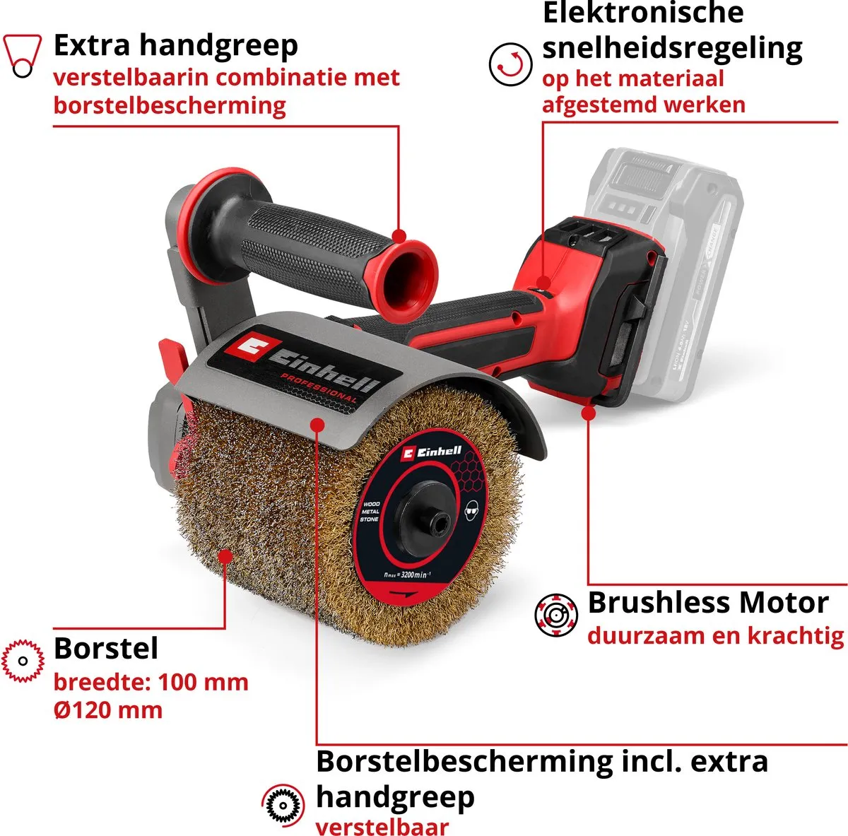 Einhell Professional TP-BR 18/32 Li BL Accu Borstelschuurmachine - 18V - 3.200 t/min