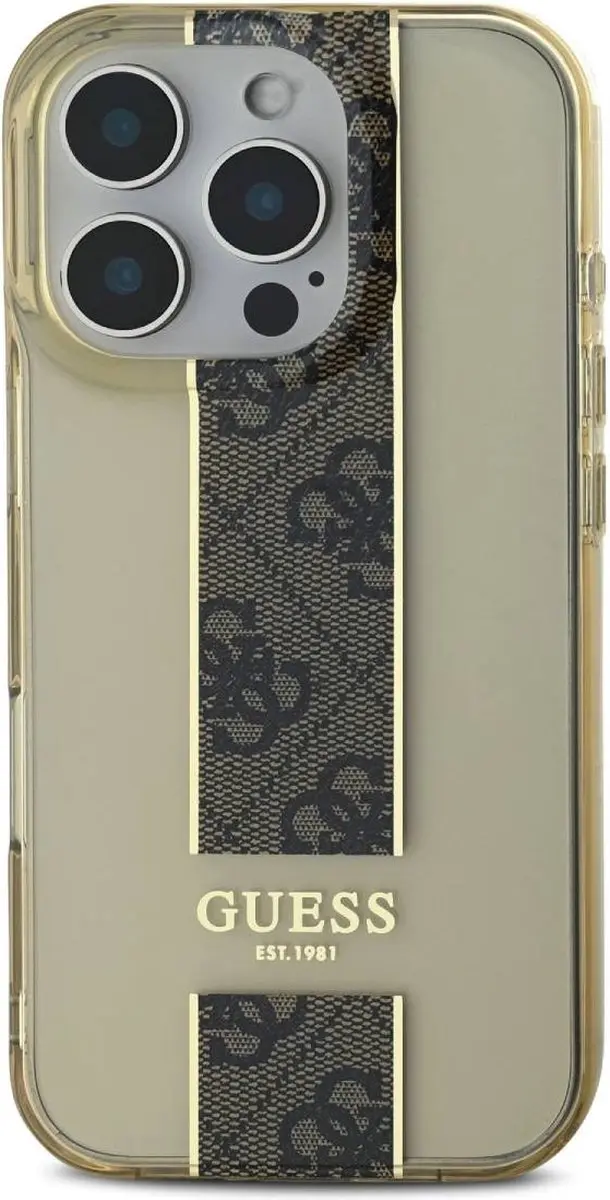 Guess iPhone 16 Pro Backcover IML 4G Stripe - Bruin GUHCP16LHS4PPW