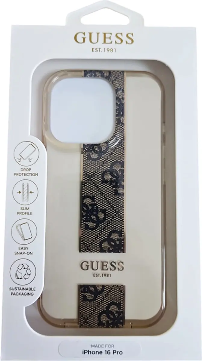 Guess iPhone 16 Pro Backcover IML 4G Stripe - Bruin GUHCP16LHS4PPW