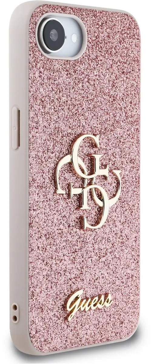 GUESS Glitter 4G Metal Logo Hoesje iPhone 16/17 - Roze