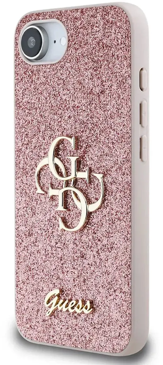 GUESS Glitter 4G Metal Logo Hoesje iPhone 16/17 - Roze