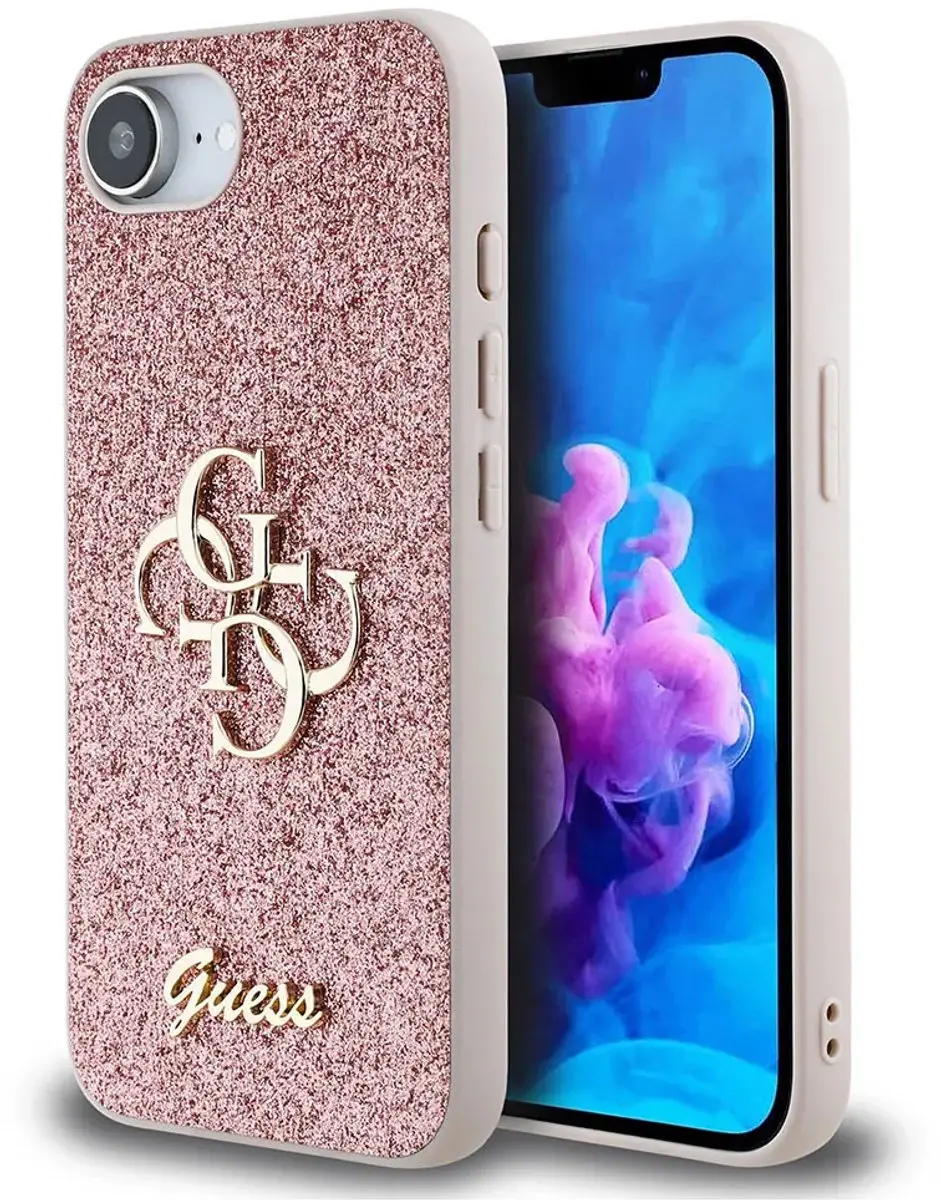GUESS Glitter 4G Metal Logo Hoesje iPhone 16/17 - Roze