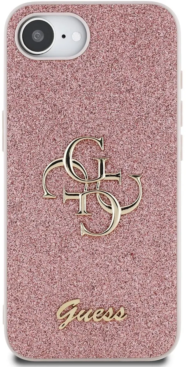 GUESS Glitter 4G Metal Logo Hoesje iPhone 16/17 - Roze