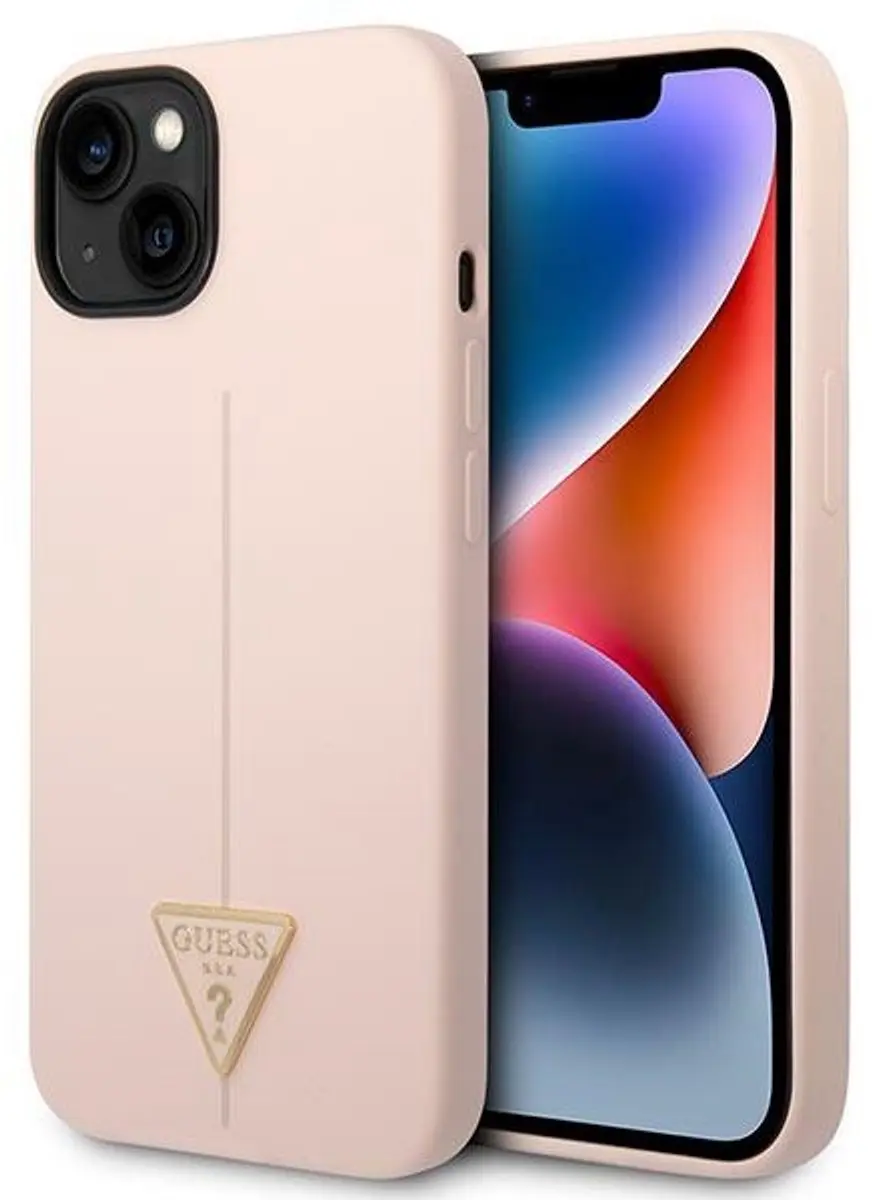 Guess iPhone 14 Plus Hoesje Siliconen Triangle Roze