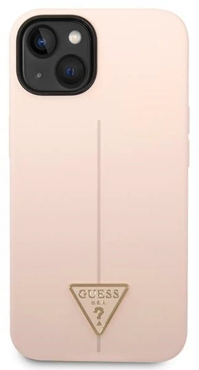 Guess iPhone 14 Plus Hoesje Siliconen Triangle Roze