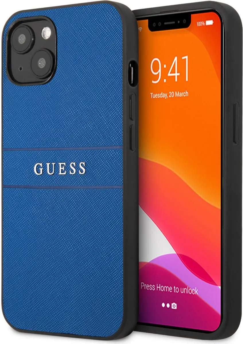 GUESS Saffiano Backcase iPhone 13 - Blauw