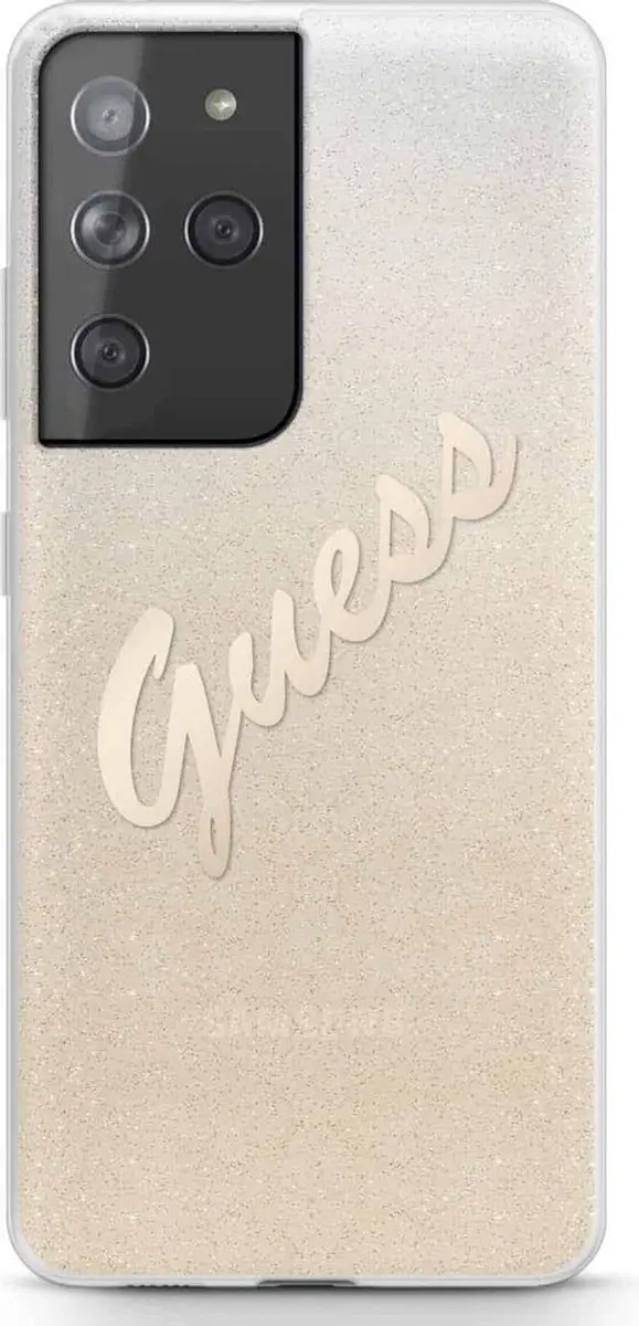 Guess Glitter Vintage Backcase Samsung S21 Ultra - Goud